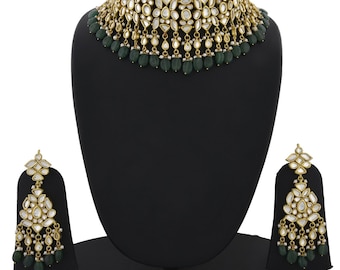 Alyza Pearls kundan bridal choker set in emerald onyx