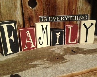 Family Is Everything home Vinyl Lettering Wood Blocks home decor seasonal primitive shelf