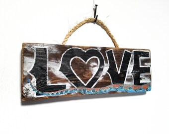 Personalize This Original Art Item-Octopus Love Sign Handmade on Reclaimed Wood Rustic Tentacle Love Sign Beach Wedding Art Mangoseed
