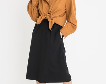 70s Black Woven A-line Skirt M