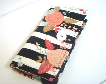 12 - 38 Slot Card Loyalty Card Organizer, Business Card Holder Credit Card Wallet Black and White Stripes with Floral