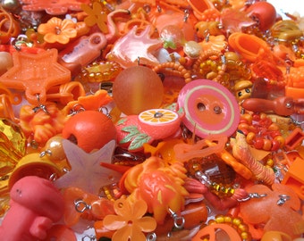 25 Orange Kawaii Charms - Cute Trinkets Grab Bag - Kitsch Charms Mystery Bag - Cute Charms Beads Doodads for DIY Charm Bracelets - Lucky Dip