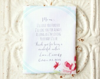MOTHER of the bride / mother of the groom handkerchief . gift . I'll love you forever . scalloped edge cotton wedding hankie . frame choice