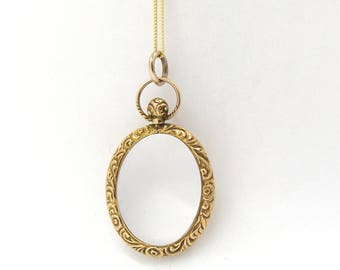 Antique 9ct Gold Locket Pendant | Victorian 9K Oval Glass Photo Locket Necklace