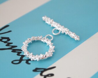 1 Set, Toggle Clasp, 925 Sterling Silver, Carved Round, Jewelry Supplies, DIY Supplies