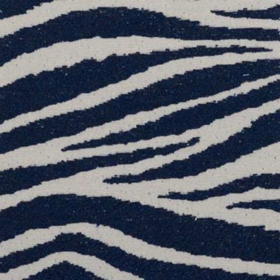 Navy Blue Zebra Upholstery Fabric Dark Blue and Ivory Modern