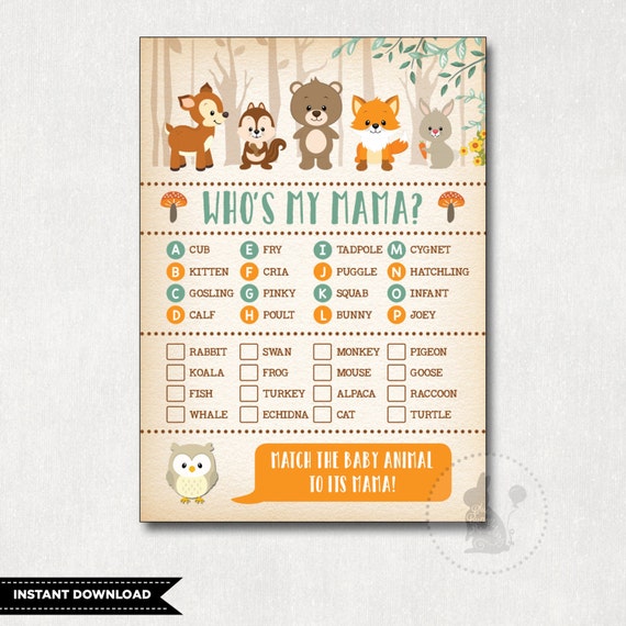 baby ideas boy its shower a SHOWER Woodland Game. Baby BABY Animals GAME. Animals. Match