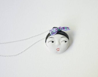 Little head Face Handmade Porcelain Ceramic Pendant Necklace