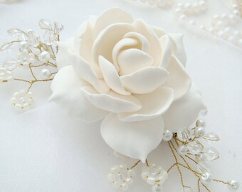 Gardenia Bridal flower comb Bridal hair comb Wedding hair comb Bridal Hair flower Bridal hair accessories Wedding hair accessories
