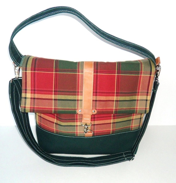 Red/Green Plaid Messenger Bag Prep School Plaid Crossbody Bag
