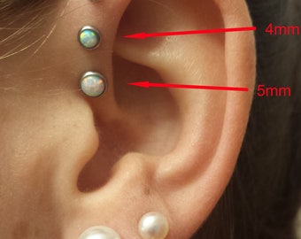 White Opal, 16g 6mm, Triple Forward Helix, Tragus, Helix, Carilage, Ear, Triple helix, Barbell