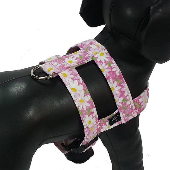 Pink Daisy Easy-On Dog Harness in Fashion Fabrics 9 Sizes