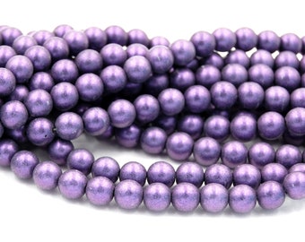 Czech Glass 8mm Round Metallic Suede Purple Druk Beads -25 Czech Beads