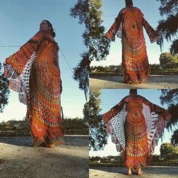 Sunrise Hand Crocheted Bohemian Long Sweater