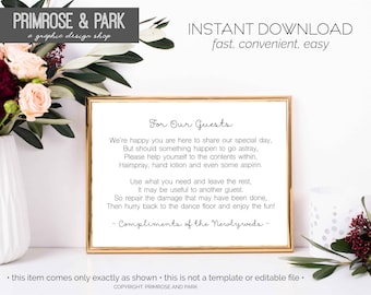 Wedding Bathroom Sign Printable • Bathroom Amenities Sign • Wedding Bathroom Basket Sign • Instant Download