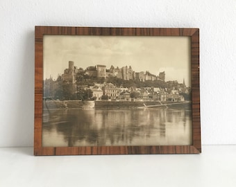 Vintage Framed Original Sepia Photograph Château de Chinon French Landscape Castle