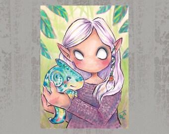 Hello little one - Original ACEO, marker illustration