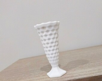 Fostoria flared bud vase, Fostoria American milk glass vase, vintage diamond milk glass