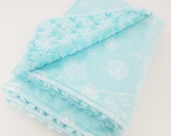 Aqua Dandelion Minky Baby Blanket - Ready to Ship