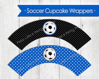 Blue Soccer Cupcake Wrappers - Instant Download