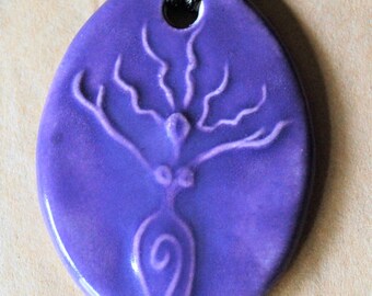 Handmade Ceramic Pendant with a Lavender Uprising Goddess - Blessingway Gift - Yoga Jewelry - Mindfulness Meditation Jewelry Aromatherapy