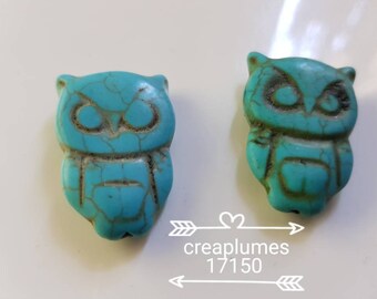 Owl 2 turquoise beads 30mm