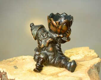 Vintage Dwarf Candle Holder,Gnome Candlestick,Metal Candle Holder,Vintage Dwarf Figurine,Dwarf Sculpture,Gnome Candle Stick,Christmas Gift