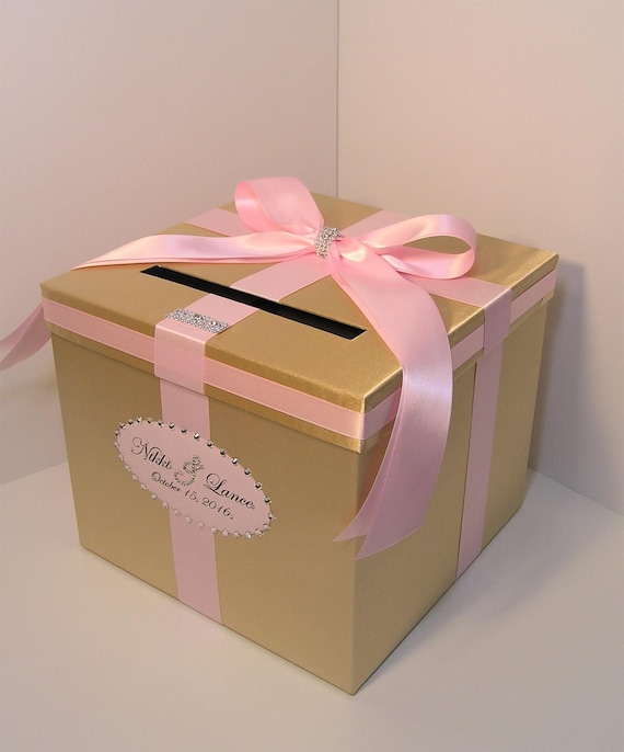 Wedding Card Box Gold and Light Pink Gift Card Box Money Box