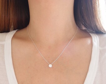 Sterling Silver Crystal Necklace, Solitaire Necklace, Bezel Necklace, CZ Necklace, Delicate Necklace, Simple Necklace, Layering Necklace