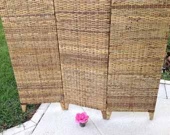 WOVEN RATTAN TRIFOLD Room Divider 72" tall/ Folding Rattan Divider /Campaign style Palm Beach Chic / Coastal Cottage Style Retro Daisy Girl