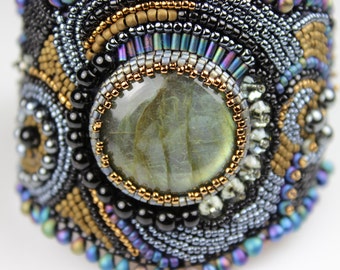 Labradorite Bead Embroidered Cuff Bracelet