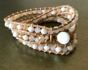 Leather beaded wrap bracelet