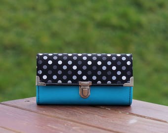 Womens Wallet, Smartphone Wallet, Black Dots, 19x10cm, Long Wallet, Women's Wallet, Vegan Leather Wallet, Fabric Wallet, Purse