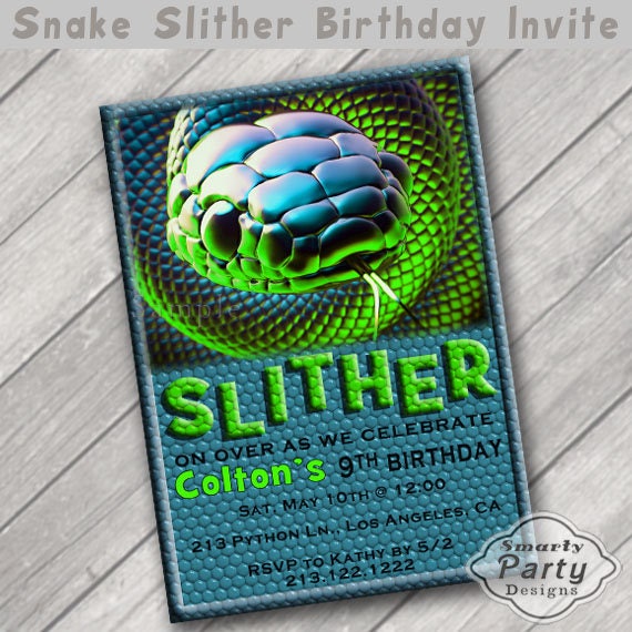 Snake Birthday Invite Reptile Party Printable Personalized