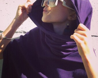 Girl's Hooded Poncho - Pixie Cape - Organic Clothing - Cowl - Eco Friendly - Eggplant Purple