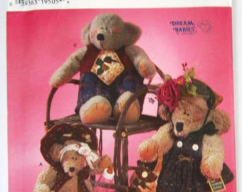 Stuffed Bears 2 Sizes and Clothes Dream Babies n Stitches Simplicity Crafts Pattern 7355 UNCUT