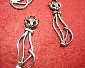 4pc antique silver metal cat pendant-3508