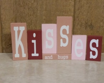 Kisses and Hugs Wood Blocks