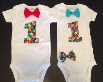 Twins First Birthday Bow tie Onesies