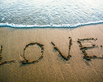 Love Beach Photography - Sand Writing - Minimalist Wall Art - Beach Home Decor - Cute - Wall Art - Fine Art Photography - Romantic