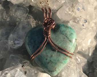 Heart Pendant, Amazonite Necklace, Abundance Pendant, Amazonite Jewelry, Anniversary Gift, Love Jewelry, Gift for Girlfriend, Boho Pendant