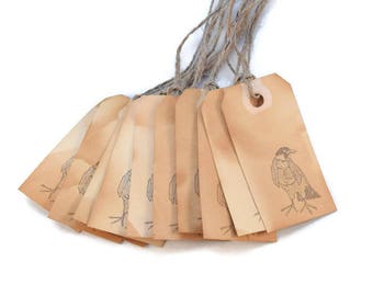 Small Gift Tags, Bird, Favor Tags, Tea Stained, Grungy Tags, Party Favors, Organization Tags, Primitive Tags, Merchandise Tags, Hang Tags
