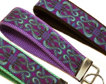 Fabric Key Fob, Fabric Keychain, Key Fob Wristlet, Purple, Key Holder, Key Chain, Fabric Key Holder, Keychain, Designer Key Fob