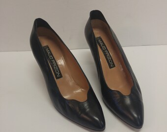 Maud Frizon Vintage Leather Kitten Heels Pumps Made in Italy 80s Catwalk Runway Model
