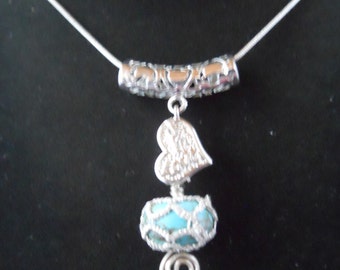 Turquoise and Silver Tatted Pendant