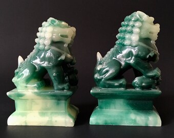 Vintage Green Stone Foo Dog Pair