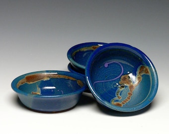 Hand Thrown Ice Cream Bowls - Set of 4, Pottery Prep Bowls, Yogurt Bowls, Stoneware Dip Bowls