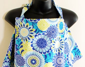 Nursing Cover Up - Blue Yellow Blossom Floral - Perfect for the Modest Nursing Mom