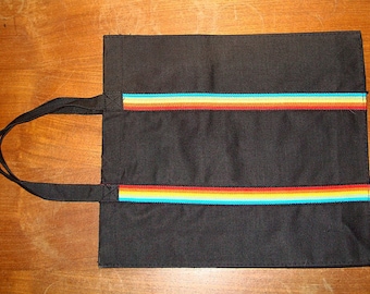Vintage 1970s Rainbow Canvas Tote Bag Black