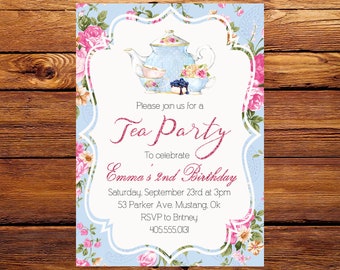 Tea Party Birthday Invitation, Tea Party Invitation, Birthday Invitation